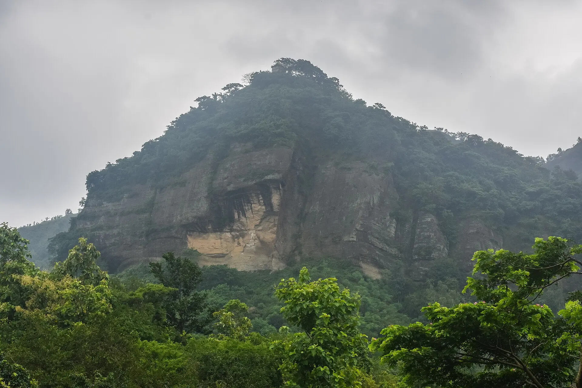 কুয়াশায় ঢাকা চন্দ্রনাথ পাহাড়ের বনঘেরা চূড়া